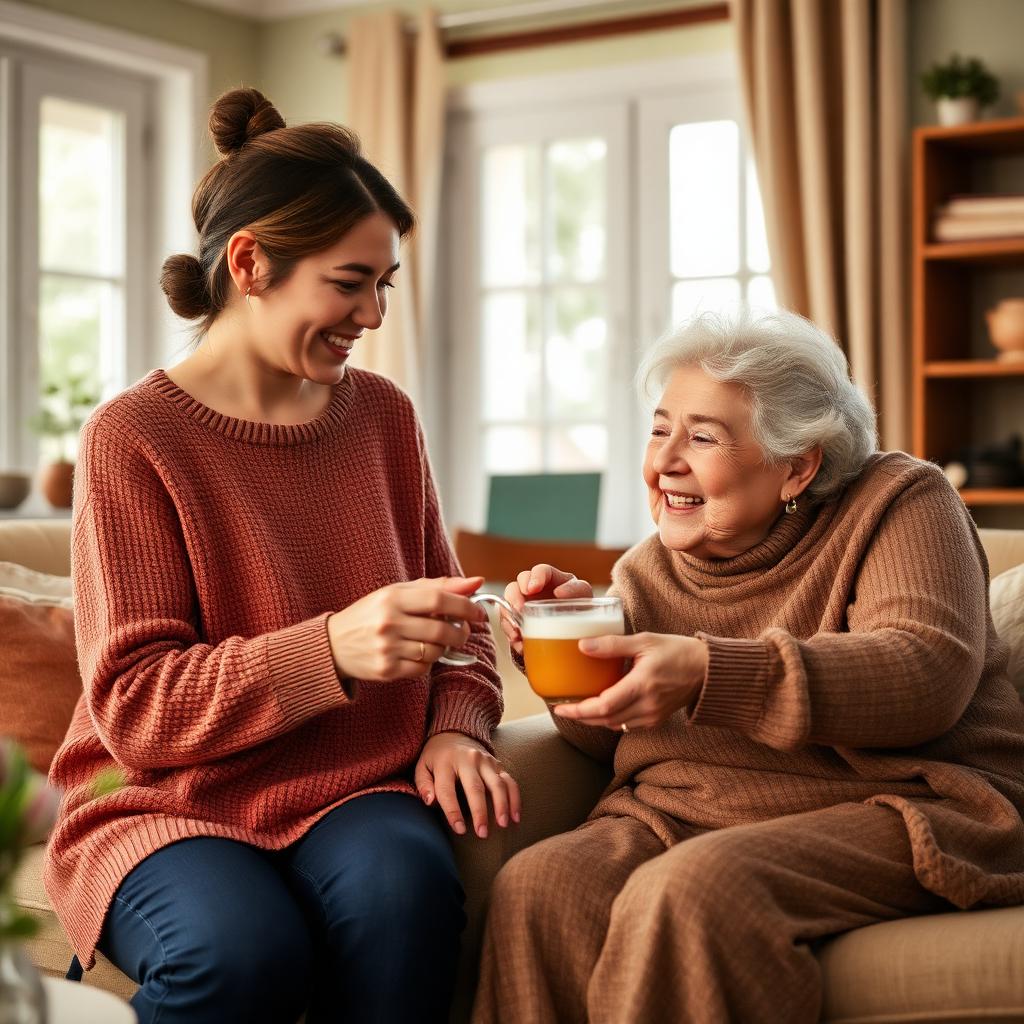 Caregiver helping an elderly loved one at home